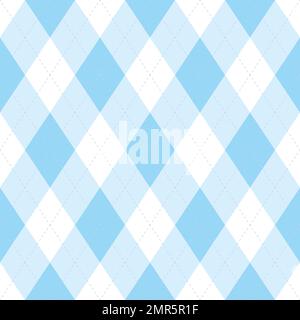 Light blue argyle seamless pattern background.Diamond shapes with dashed lines. Simple flat vector illustration Stock Vector