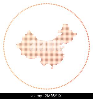 China digital badge. Dotted style map of China in circle. Tech icon of the country with gradiented dots. Modern vector illustration. Stock Vector