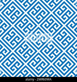 Greek key seamless pattern background in blue and white. Vintage and retro abstract ornamental design. Simple flat vector illustration Stock Vector