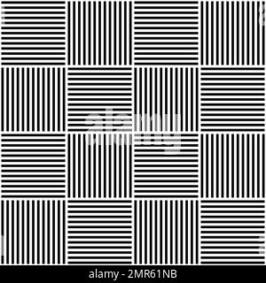 Vector abstract geometric seamless pattern. Weaving textile fabric with black and white crossed straight lines. Checked background texture in linear Stock Vector