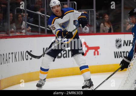 St. Louis Blues defenseman Colton Parayko (55) talks with Blues center  Tyler Pitlick (9) during the first period of an NHL hockey game against the  Arizona Coyotes in Tempe, Ariz., Thursday, Jan.