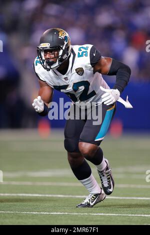 Jacksonville, FL, USA. 3rd Dec, 2017. Jacksonville Jaguars linebacker  Donald Payne (52) during the NFL football game between the Indianapolis  Colts and the Jacksonville Jaguars. Jacksonville defeated Indianapolis  30-10 at EverBank Field