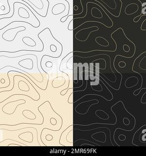 Topography patterns. Seamless elevation map tiles. Awesome isoline background. Astonishing tileable patterns. Vector illustration. Stock Vector