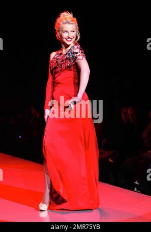 julianne hough red dress Julianne Hough in a red velvet plunging Galia Lahav dress