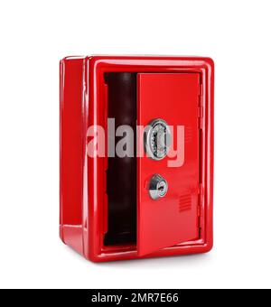 Open red steel safe isolated on white Stock Photo - Alamy