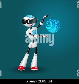 Robot with VR headset and abstract spherical HUD  Stock Vector