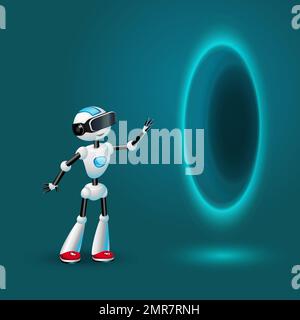 Robot wearing VR headset near teleport portal  Stock Vector