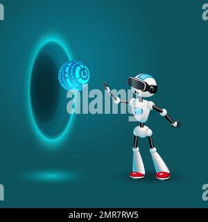Robot in VR headset, portal and spherical HUD Stock Vector