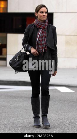 EXCLUSIVE!! Hilary Swank is bundled up for a chilly day as she crosses