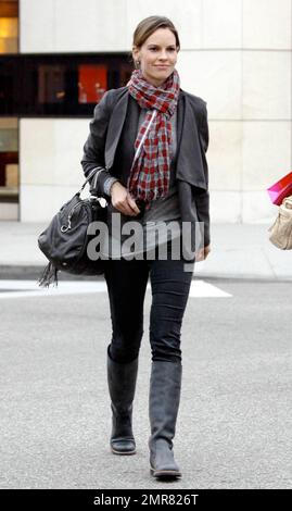 EXCLUSIVE!! Hilary Swank is bundled up for a chilly day as she crosses