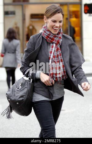 EXCLUSIVE!! Hilary Swank is bundled up for a chilly day as she crosses