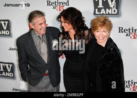 Pat Harrington, Valerie Bertinelli and Bonnie Franklin at TV LAND's premiere party for 'Hot in Cleveland' and 'Retired at 35' at the Sunset Tower Hotel. Hollywood, CA. 1/10/11. Stock Photo