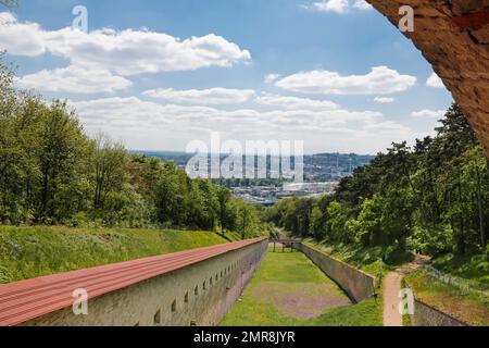 Fortress path along the main rampart of the federal fortress, western connecting line to Wilhelmsburg, Ulm, Baden-Württemberg, Germany, Europe Stock Photo