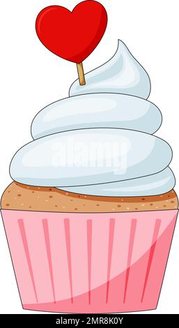 Sweet cupcake with wiped cream and red heart Stock Vector