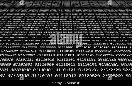 Computer binary code of ones and zeros displayed on black and white digital screen with matrix style numbers background Stock Photo