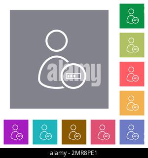 User processing outline flat icons on simple color square backgrounds Stock Vector