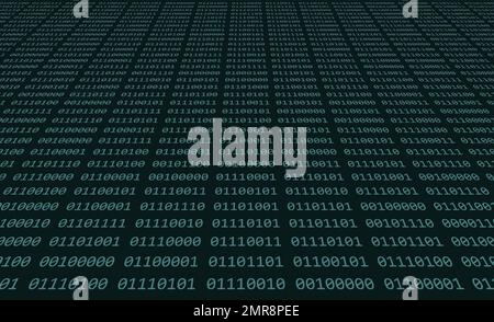 Computer binary code of ones and zeros displayed on a digital screen with grid of green numbers Stock Photo