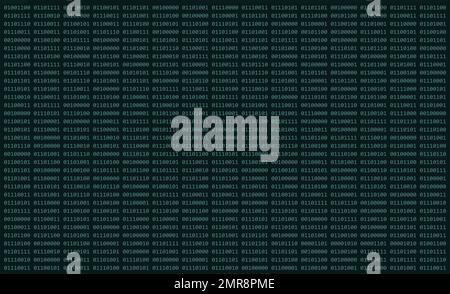 Computer binary code of ones and zeros displayed on a digital screen with columns and rows of green numbers Stock Photo