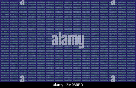 Computer binary code of ones and zeros displayed on a digital screen with green and blue grid of numbers Stock Photo