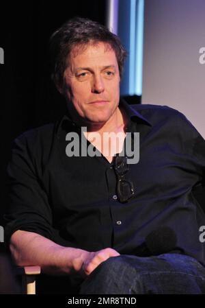 'The Pirates! Band of Misfits' star Hugh Grant and director Peter Lord make an appearance at the Apple Store in Soho for a panel of Meet The Filmmakers.  Hugh and Peter are promoting their upcoming film which also stars Salma Hayek and Jeremy Piven. New York, NY.  21th April 2012. Stock Photo