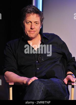 'The Pirates! Band of Misfits' star Hugh Grant and director Peter Lord make an appearance at the Apple Store in Soho for a panel of Meet The Filmmakers.  Hugh and Peter are promoting their upcoming film which also stars Salma Hayek and Jeremy Piven. New York, NY.  21th April 2012. Stock Photo