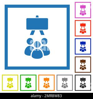 Classroom solid flat color icons in square frames on white background Stock Vector
