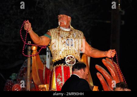 Hulk Hogan takes part in the Mardi Gras celebration as he rides on a float as King Bacchus during the Krewe of Bacchus parade. New Orleans, LA. 2/3/08. Stock Photo