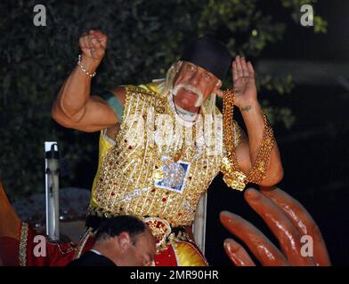 Hulk Hogan takes part in the Mardi Gras celebration as he rides on a float as King Bacchus during the Krewe of Bacchus parade. New Orleans, LA. 2/3/08. Stock Photo