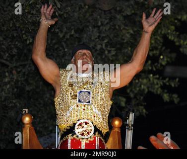 Hulk Hogan takes part in the Mardi Gras celebration as he rides on a float as King Bacchus during the Krewe of Bacchus parade. New Orleans, LA. 2/3/08. Stock Photo