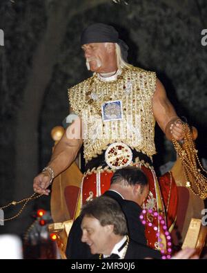 Hulk Hogan takes part in the Mardi Gras celebration as he rides on a float as King Bacchus during the Krewe of Bacchus parade. New Orleans, LA. 2/3/08. Stock Photo