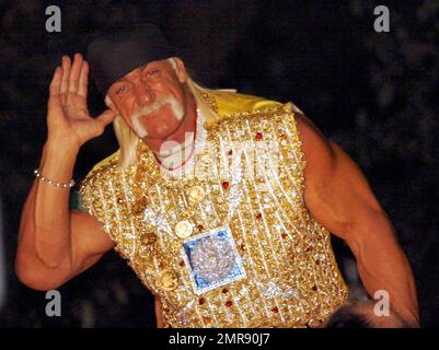 Hulk Hogan takes part in the Mardi Gras celebration as he rides on a float as King Bacchus during the Krewe of Bacchus parade. New Orleans, LA. 2/3/08. Stock Photo