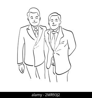 line art half length businesspeople smiling illustration vector hand drawn isolated on white background Stock Vector