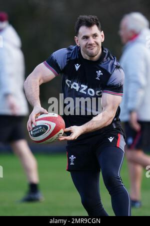 Wales Tomos Williams during training session at Vale Resort, Hensol, Pontyclun. Picture date: Tuesday January 31, 2023. Stock Photo