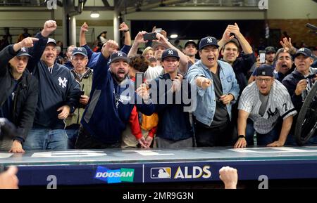 New York Yankees fans celebrate win over Cleveland Indians after