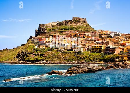 View of the town and castle from the sea, Castelsardo, Sardinia, Italy, Europe Stock Photo