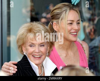 Singer Jane Morgan with actress Sharon Stone at the Hollywood Walk Of Fame Star Ceremony honoring Jane Morgan in Hollywood, CA. 5/6/11. Stock Photo