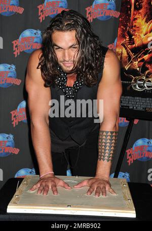 Jason Momoa promotes his starring role in 'Conan the Barbarian' with a hand print ceremony at Planet Hollywood in Times Square.  New York, NY. 18th August 2011. Stock Photo