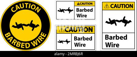 Caution Sign Barbed Wire On White Background Stock Vector
