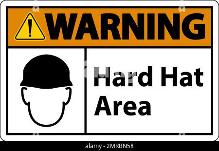 Warning Hard Hat Protection Required Area Sign On White Background Stock Vector