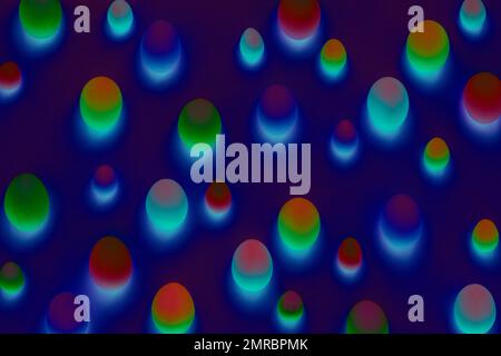 Creative pattern of neon colored Easter eggs. Cosmic or disco style background. Easter concept. Trendy holographic effect. Stock Photo