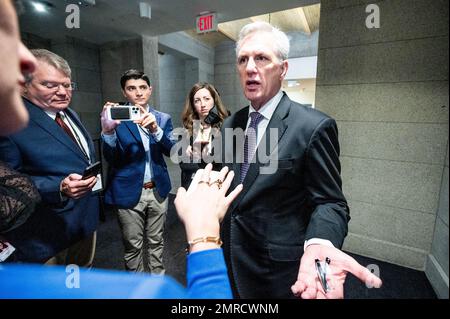 Washington, United States. 31st Jan, 2023. House Speaker Kevin McCarthy (R-CA) speaking with reporters at the U.S. Capitol. (Photo by Michael Brochstein/Sipa USA) Credit: Sipa USA/Alamy Live News Stock Photo