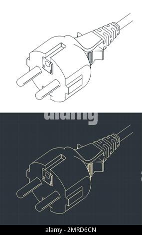 Stylized vector illustrations of isometric blueprints of European power plug Stock Vector