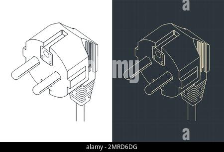 Stylized vector illustrations of isometric blueprints of European power plug Stock Vector