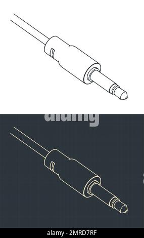 Stylized vector illustration of isometric drawings of 3.5 mm mini-jack Stock Vector