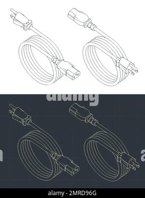 Stylized vector illustration of isometric drawings of US standard power cable Stock Vector