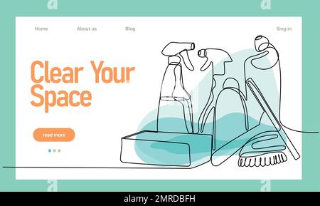 Home cleaning service landing page design concept, illustration of janitors with cleaning tools. Vector illustration Stock Vector