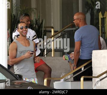 EXCLUSIVE!! A day after their arrival in Los Angeles the JLS boys left  their hotel in matching Mustang muscle cars driven by themselves. They were  all smiles as they took a stroll