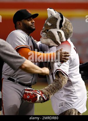 15 SEPTEMBER 2015: Arizona Diamondbacks Mascot Baxter gestures towards the  camera during the Major League Baseball game between the San Diego Padres  and the Arizona Diamondbacks at Chase Field in Phoenix, Ariz.