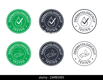 Set of Dermatollogically symbols. Concept of packaging and regulations. Stock Vector