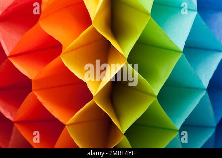 Colorful Rainbow Paper Party Decoration Background Close Up. Stock Photo